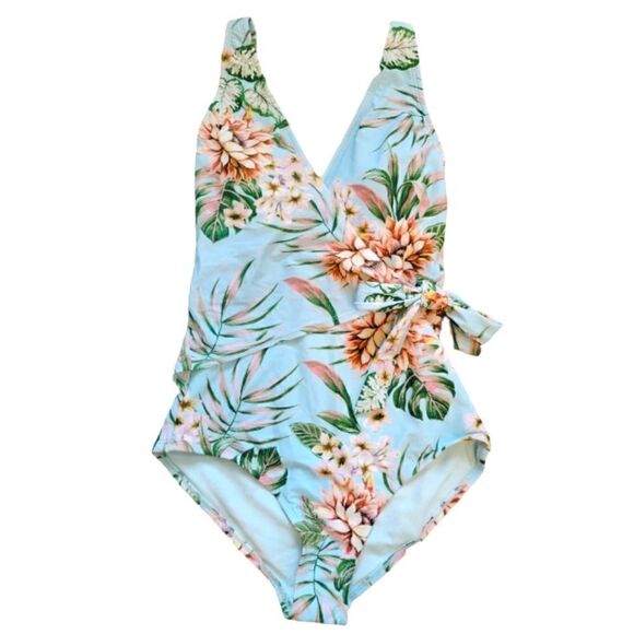 NWT KONA SOL ONE PIECE FLORAL WRAP SWIMSUIT W/PADDED CUPS SZ.S - Picture 2 of 7